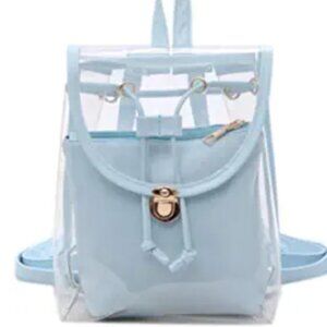 Blue Backpack Purse with Removable Pouch Transparent PVC Handbag